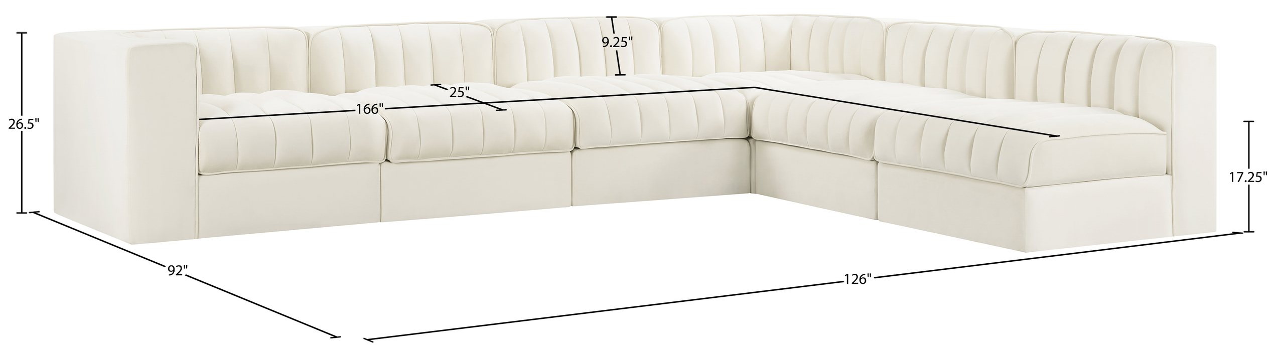 Meridian Furniture - Rummi Cream Velvet Performance Fabric Upholstered 6pc. Sectional - 660Cream-Sec6B - GreatFurnitureDeal