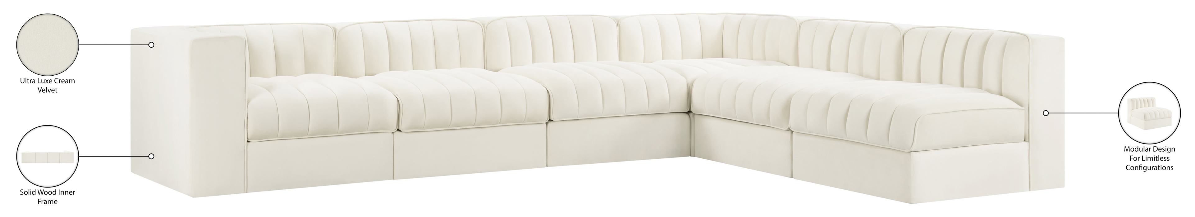 Meridian Furniture - Rummi Cream Velvet Performance Fabric Upholstered 6pc. Sectional - 660Cream-Sec6B - GreatFurnitureDeal