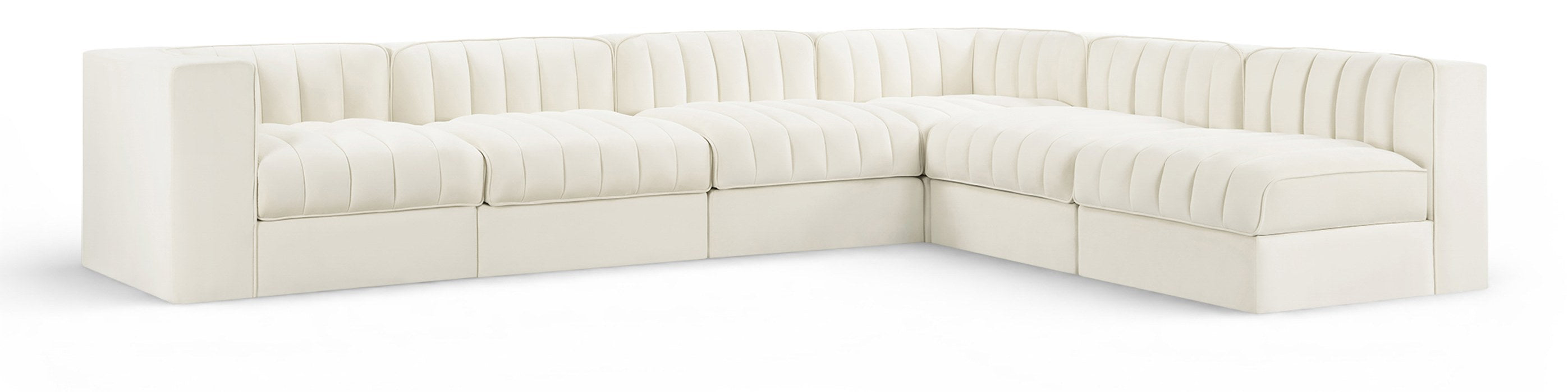 Meridian Furniture - Rummi Cream Velvet Performance Fabric Upholstered 6pc. Sectional - 660Cream-Sec6B - GreatFurnitureDeal