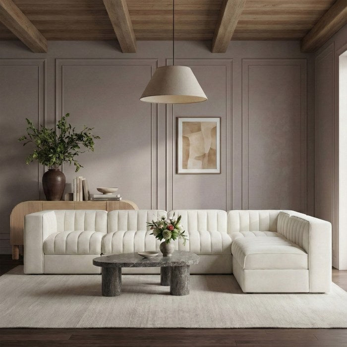 Meridian Furniture - Rummi Cream Velvet Performance Fabric Upholstered 6pc. Sectional - 660Cream-Sec6B - GreatFurnitureDeal