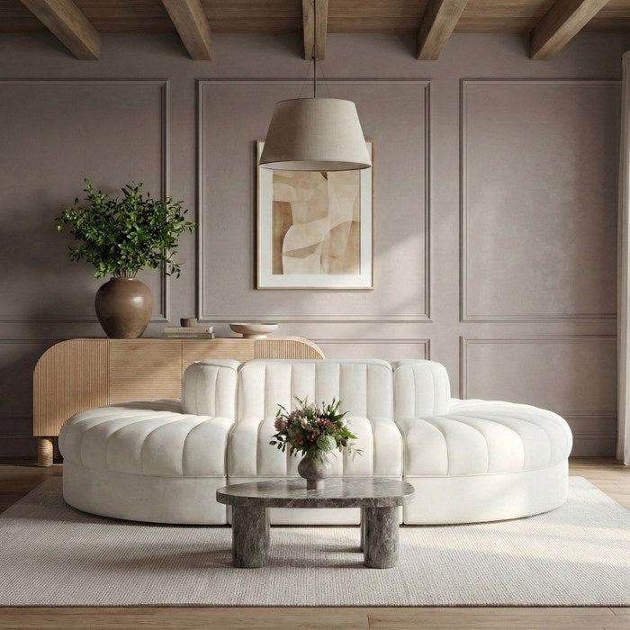 Meridian Furniture - Rummi Cream Velvet Performance Fabric Upholstered 6pc. Sectional - 660Cream-Sec6C - GreatFurnitureDeal