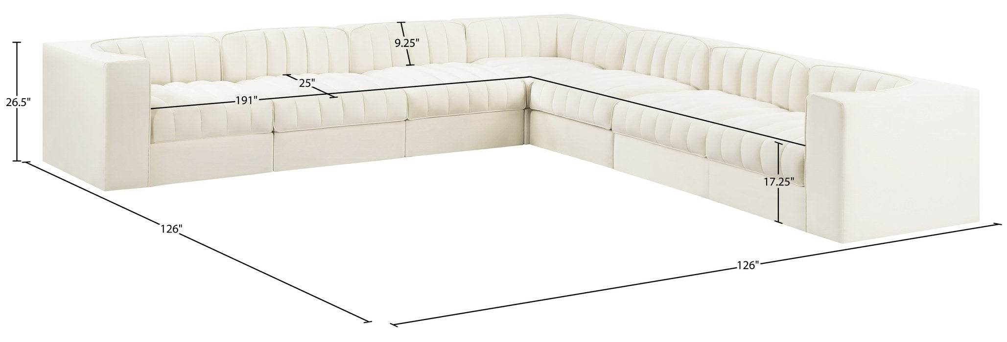 Meridian Furniture - Rummi Cream Velvet Performance Fabric Upholstered 7pc. Sectional - 660Cream-Sec7A - GreatFurnitureDeal