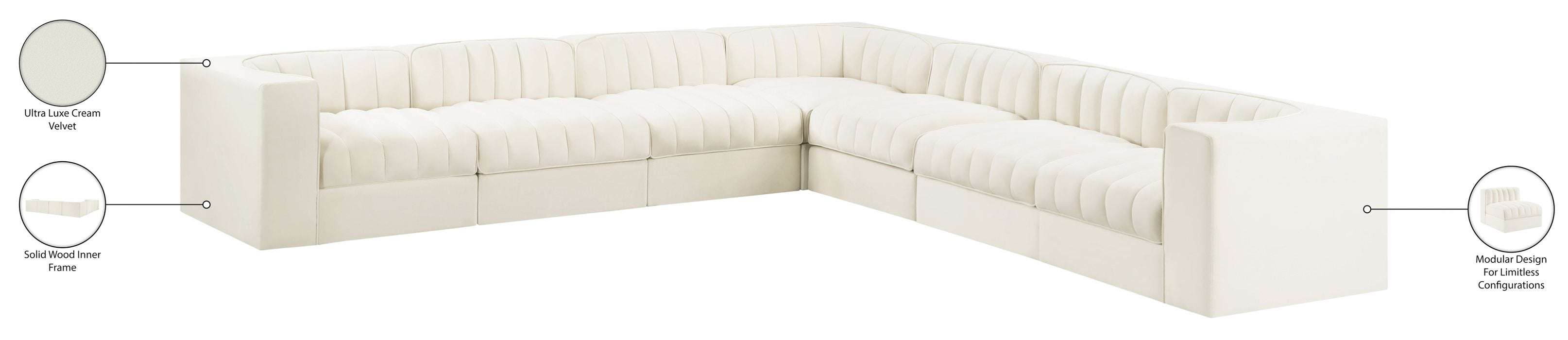 Meridian Furniture - Rummi Cream Velvet Performance Fabric Upholstered 7pc. Sectional - 660Cream-Sec7A - GreatFurnitureDeal