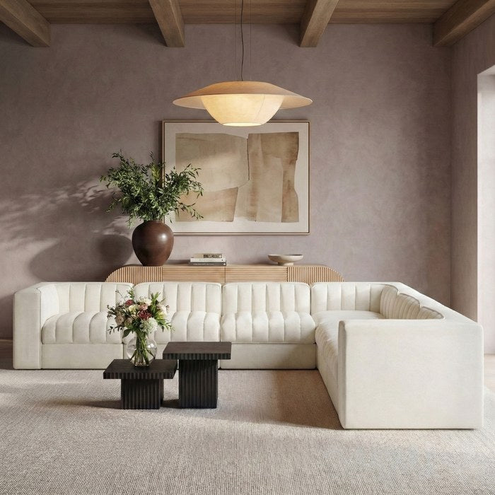 Meridian Furniture - Rummi Cream Velvet Performance Fabric Upholstered 7pc. Sectional - 660Cream-Sec7A - GreatFurnitureDeal
