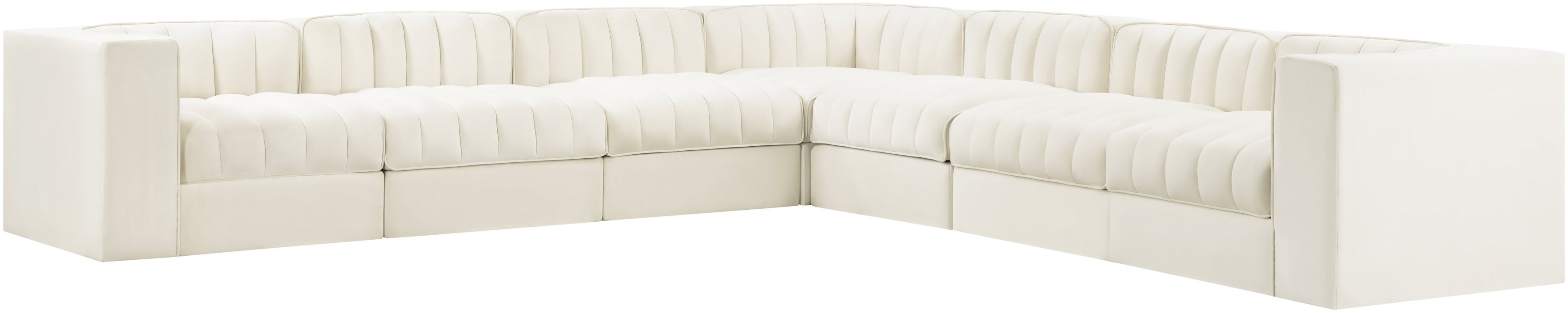 Meridian Furniture - Rummi Cream Velvet Performance Fabric Upholstered 7pc. Sectional - 660Cream-Sec7A - GreatFurnitureDeal
