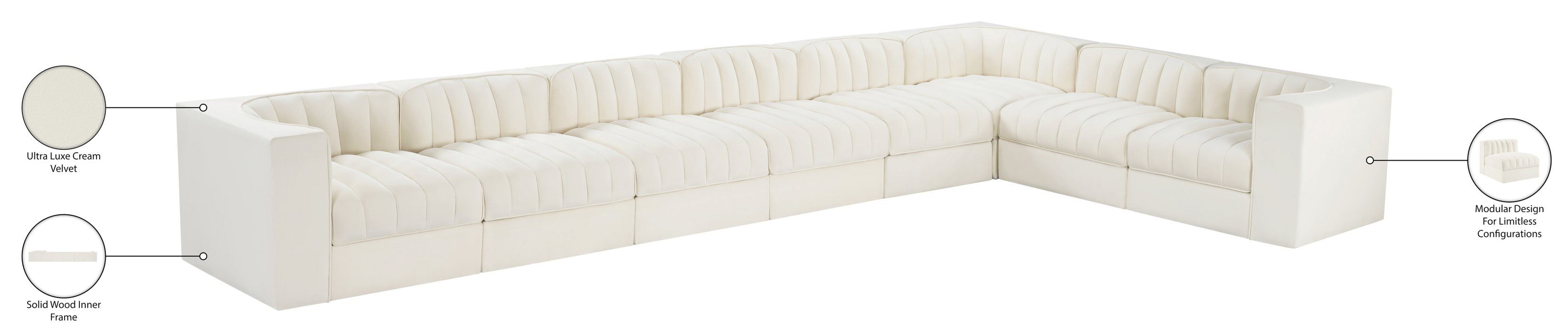 Meridian Furniture - Rummi Cream Velvet Performance Fabric Upholstered 8pc. Sectional - 660Cream-Sec8C - GreatFurnitureDeal