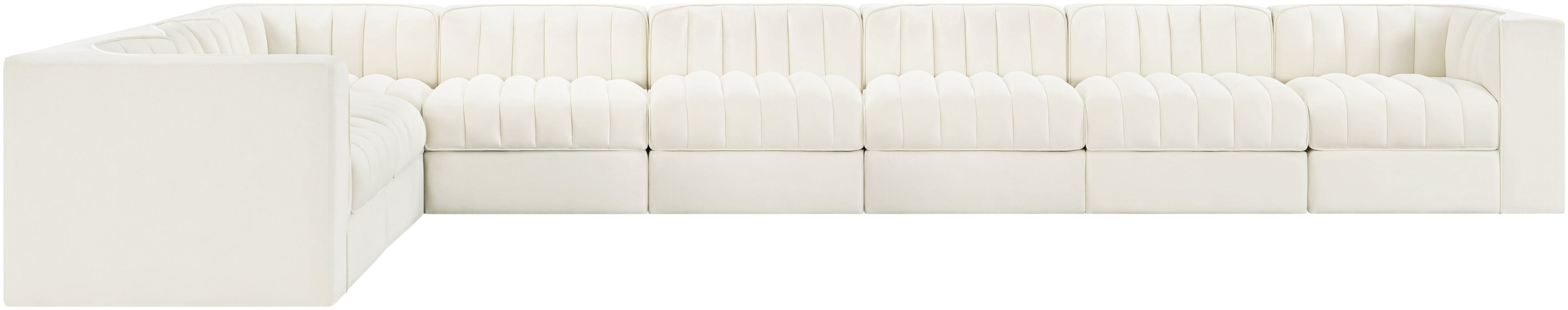 Meridian Furniture - Rummi Cream Velvet Performance Fabric Upholstered 8pc. Sectional - 660Cream-Sec8C - GreatFurnitureDeal
