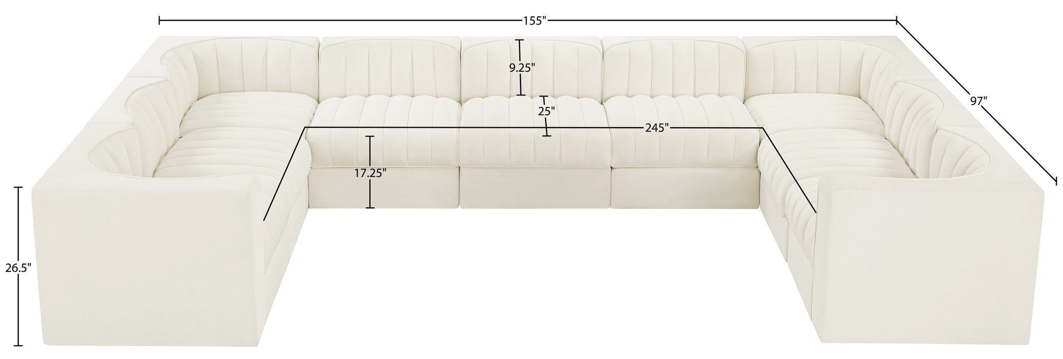 Meridian Furniture - Rummi Cream Velvet Performance Fabric Upholstered 9pc. Sectional - 660Cream-Sec9B - GreatFurnitureDeal