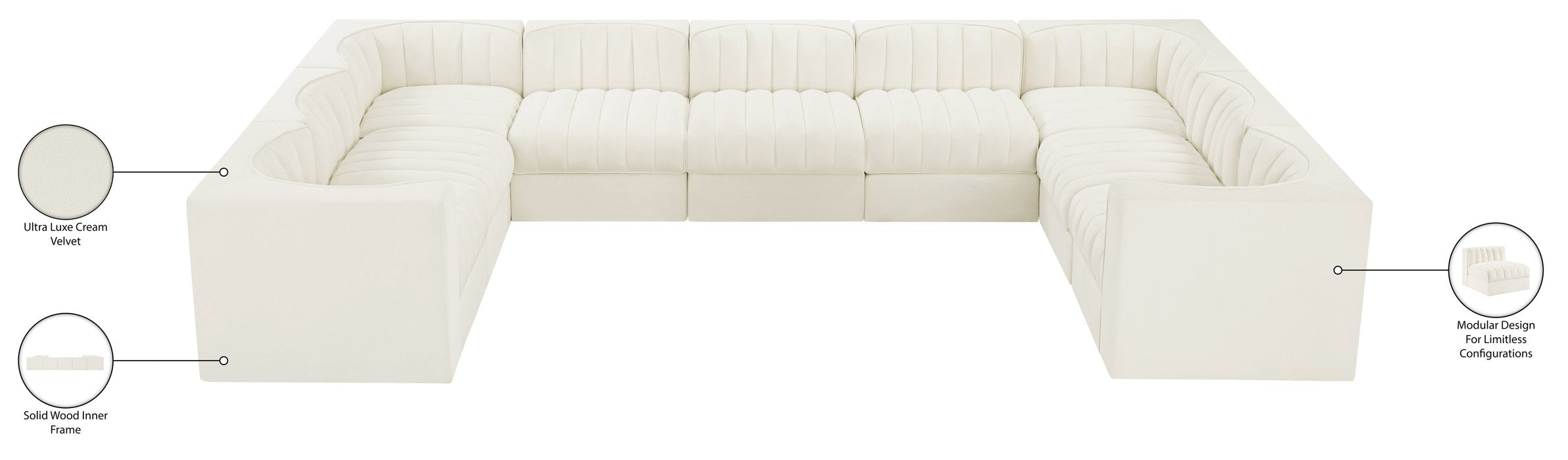 Meridian Furniture - Rummi Cream Velvet Performance Fabric Upholstered 9pc. Sectional - 660Cream-Sec9B - GreatFurnitureDeal