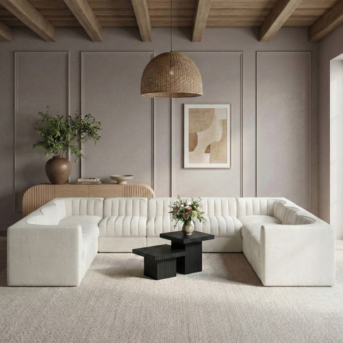 Meridian Furniture - Rummi Cream Velvet Performance Fabric Upholstered 9pc. Sectional - 660Cream-Sec9B - GreatFurnitureDeal