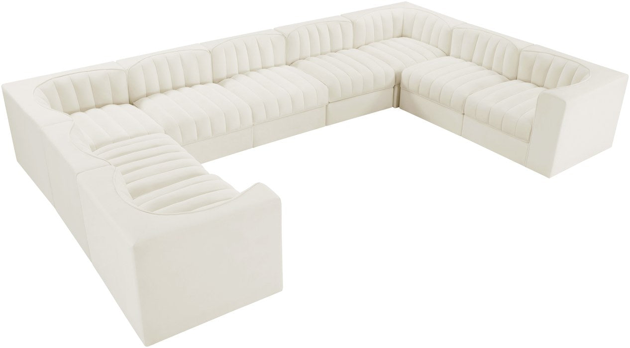 Meridian Furniture - Rummi Cream Velvet Performance Fabric Upholstered 9pc. Sectional - 660Cream-Sec9B - GreatFurnitureDeal