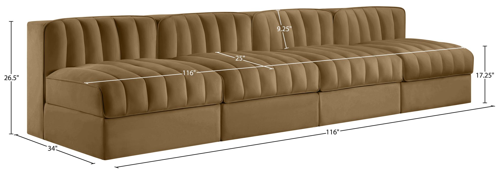 Meridian Furniture - Rummi Saddle Velvet Performance Fabric Upholstered 4pc. Sofa - 660Saddle-S116 - GreatFurnitureDeal