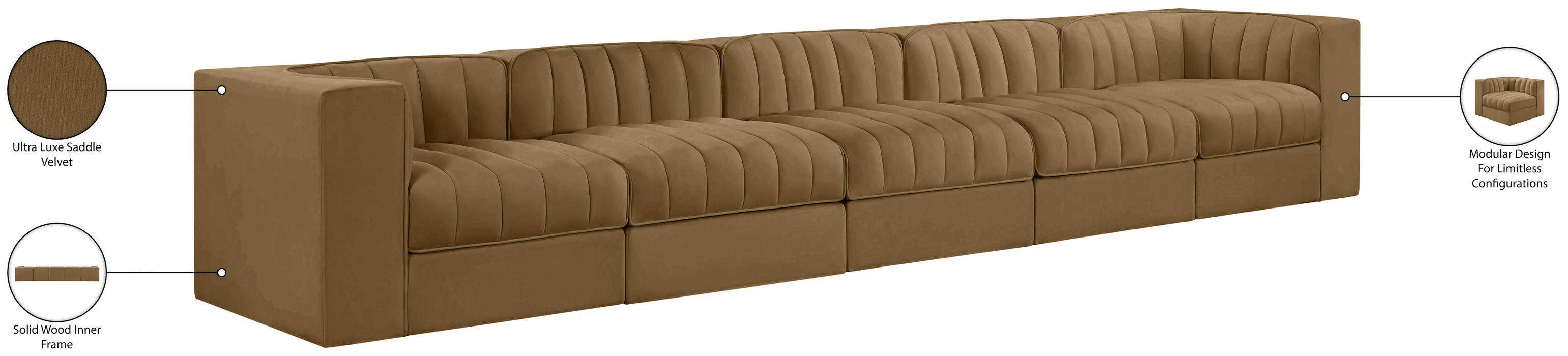 Meridian Furniture - Rummi Saddle Velvet Performance Fabric Upholstered 5pc. Sofa - 660Saddle-S155 - GreatFurnitureDeal