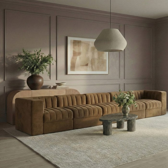 Meridian Furniture - Rummi Saddle Velvet Performance Fabric Upholstered 5pc. Sofa - 660Saddle-S155 - GreatFurnitureDeal
