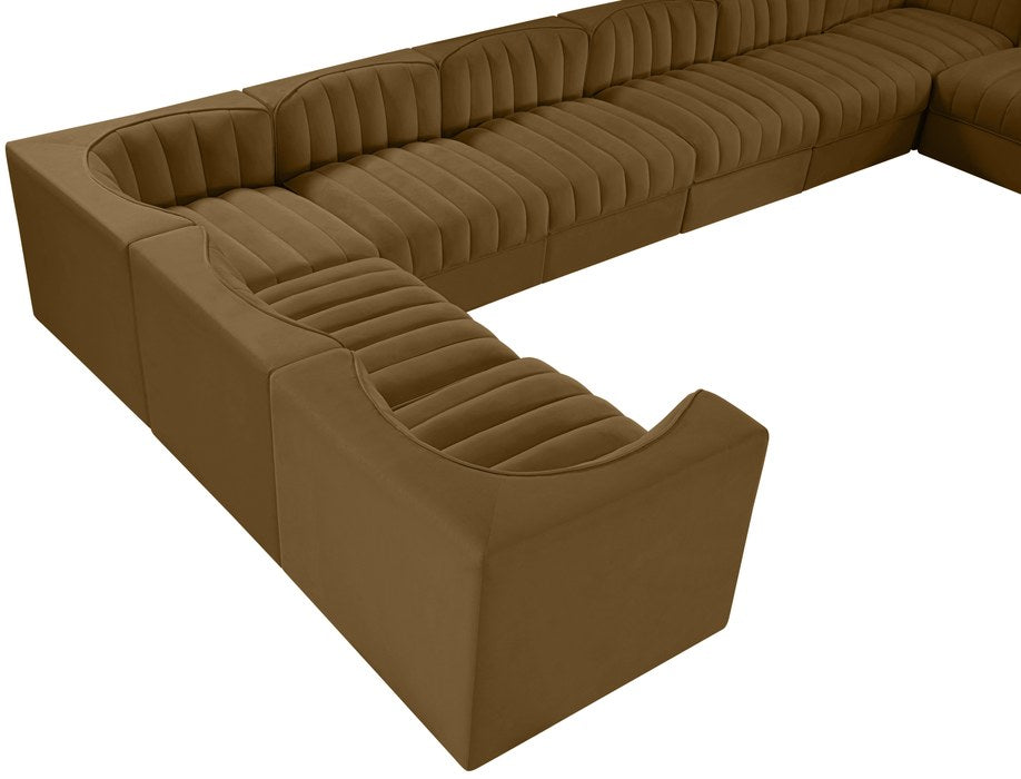 Meridian Furniture - Rummi Saddle Velvet Performance Fabric Upholstered 10pc. Sectional - 660Saddle-Sec10A - GreatFurnitureDeal