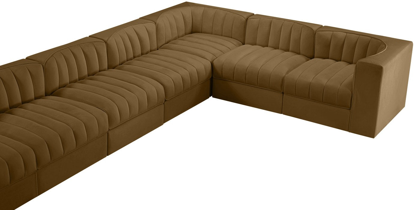 Meridian Furniture - Rummi Saddle Velvet Performance Fabric Upholstered 10pc. Sectional - 660Saddle-Sec10A - GreatFurnitureDeal
