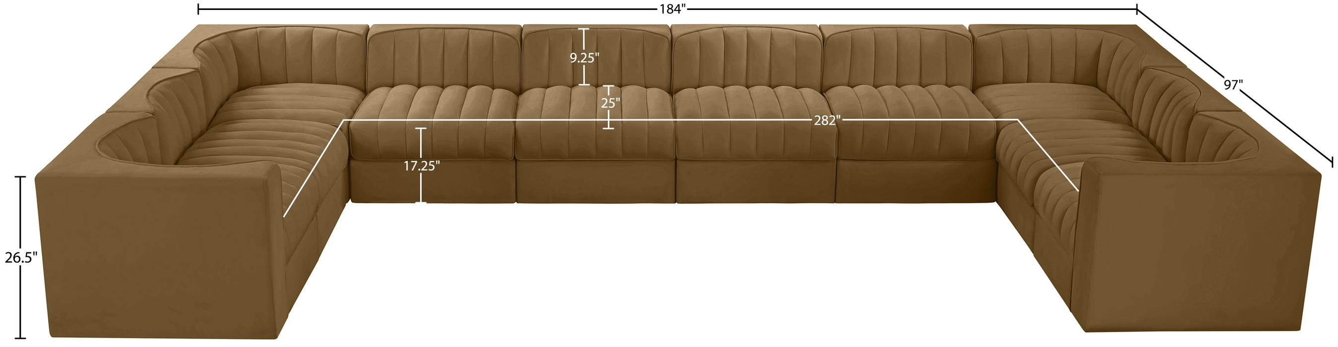 Meridian Furniture - Rummi Saddle Velvet Performance Fabric Upholstered 10pc. Sectional - 660Saddle-Sec10A - GreatFurnitureDeal