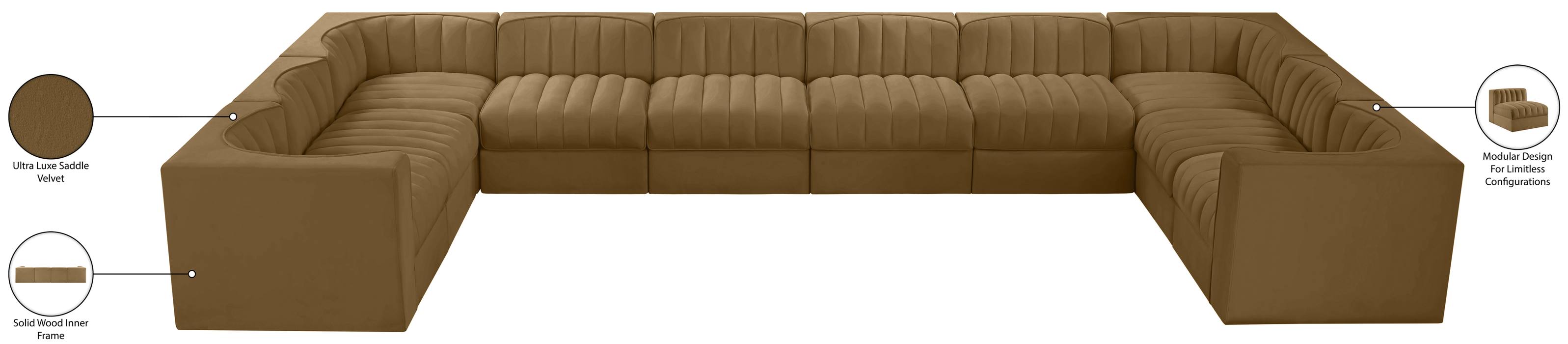 Meridian Furniture - Rummi Saddle Velvet Performance Fabric Upholstered 10pc. Sectional - 660Saddle-Sec10A - GreatFurnitureDeal
