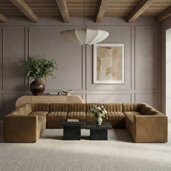 Meridian Furniture - Rummi Saddle Velvet Performance Fabric Upholstered 10pc. Sectional - 660Saddle-Sec10A - GreatFurnitureDeal