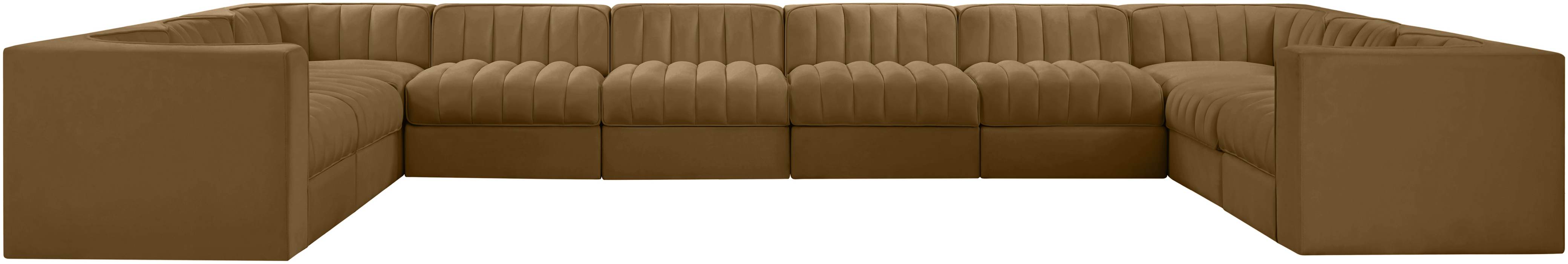 Meridian Furniture - Rummi Saddle Velvet Performance Fabric Upholstered 10pc. Sectional - 660Saddle-Sec10A - GreatFurnitureDeal