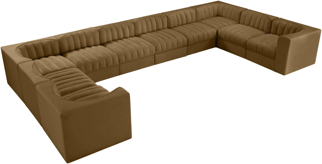 Meridian Furniture - Rummi Saddle Velvet Performance Fabric Upholstered 10pc. Sectional - 660Saddle-Sec10A - GreatFurnitureDeal