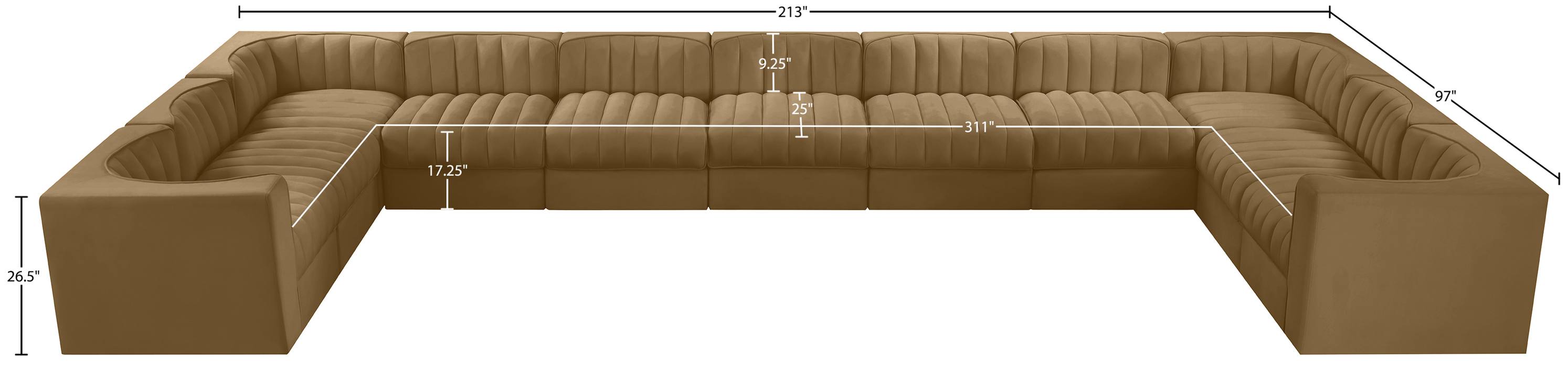 Meridian Furniture - Rummi Saddle Velvet Performance Fabric Upholstered 11pc. Sectional - 660Saddle-Sec11A - GreatFurnitureDeal