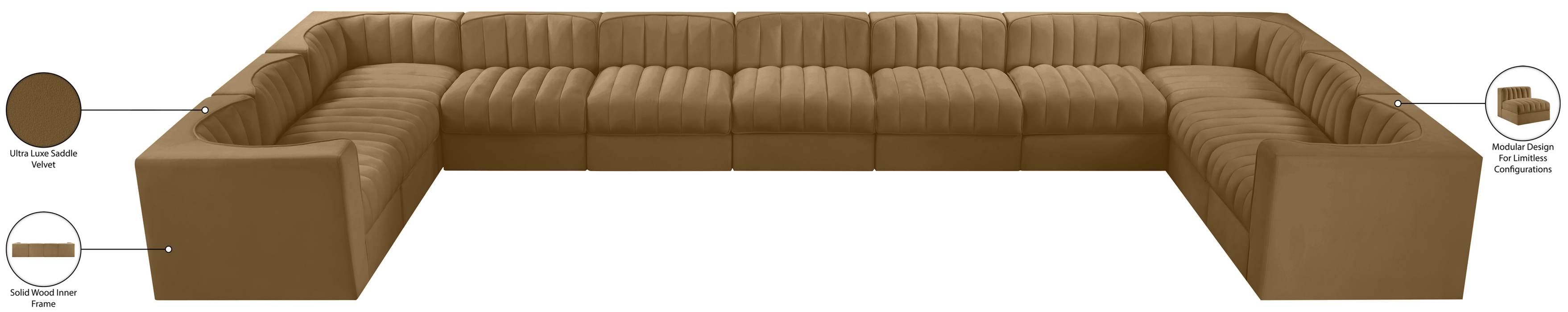 Meridian Furniture - Rummi Saddle Velvet Performance Fabric Upholstered 11pc. Sectional - 660Saddle-Sec11A - GreatFurnitureDeal