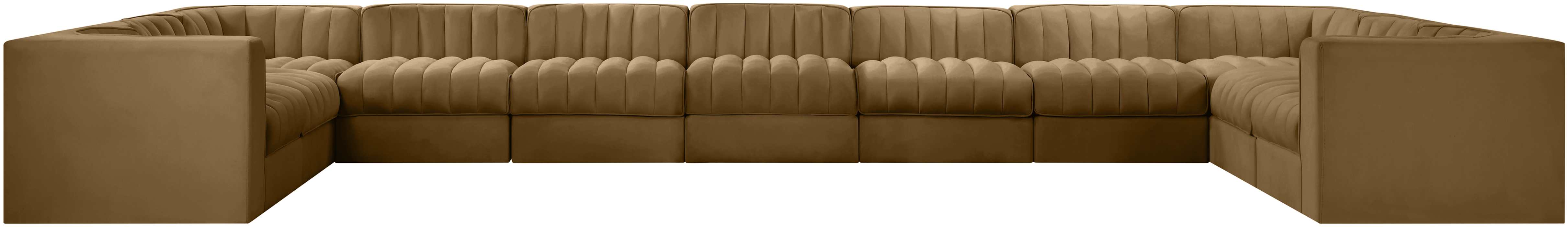 Meridian Furniture - Rummi Saddle Velvet Performance Fabric Upholstered 11pc. Sectional - 660Saddle-Sec11A - GreatFurnitureDeal
