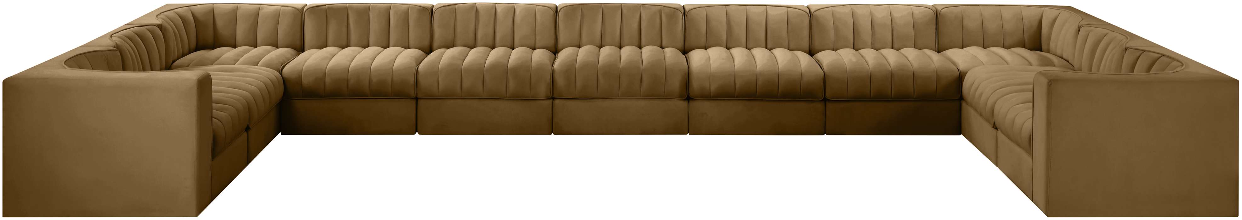 Meridian Furniture - Rummi Saddle Velvet Performance Fabric Upholstered 11pc. Sectional - 660Saddle-Sec11A - GreatFurnitureDeal