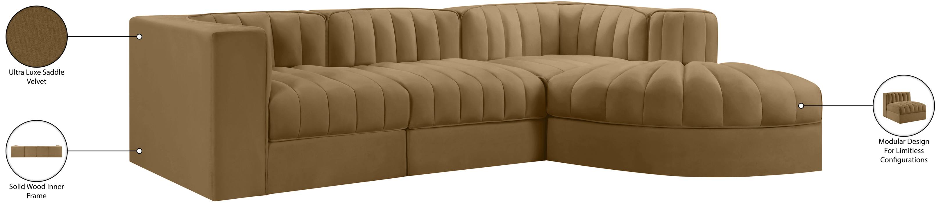 Meridian Furniture - Rummi Saddle Velvet Performance Fabric Upholstered 4pc. Sectional - 660Saddle-Sec4C - GreatFurnitureDeal