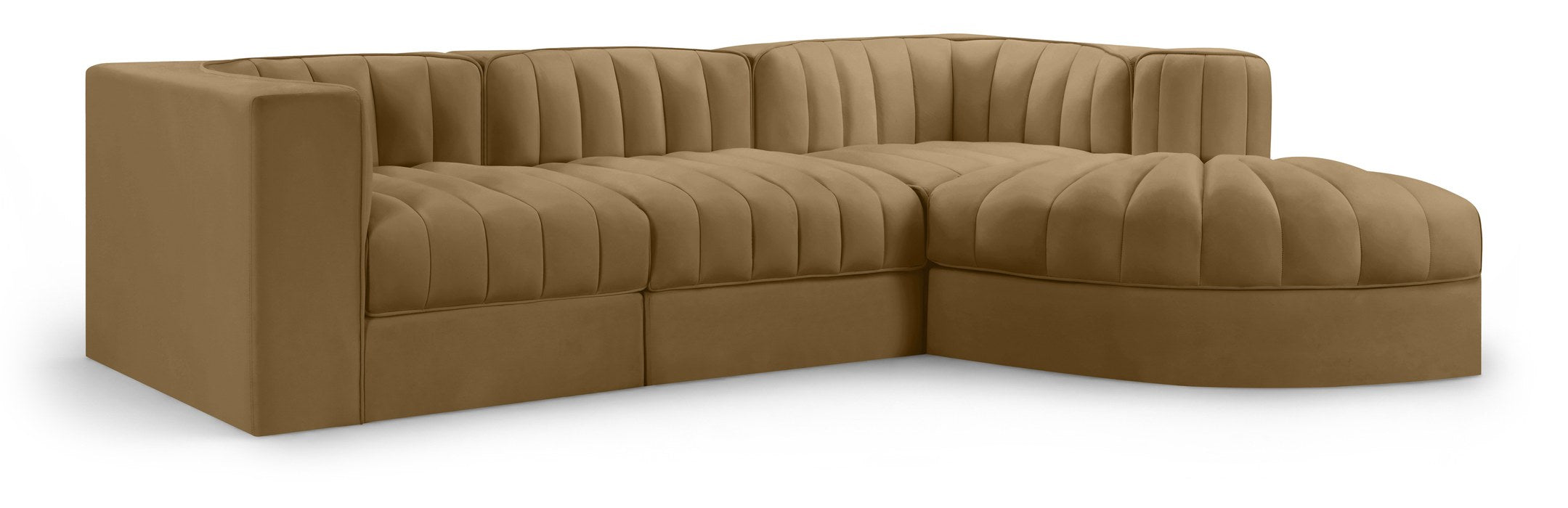 Meridian Furniture - Rummi Saddle Velvet Performance Fabric Upholstered 4pc. Sectional - 660Saddle-Sec4C - GreatFurnitureDeal