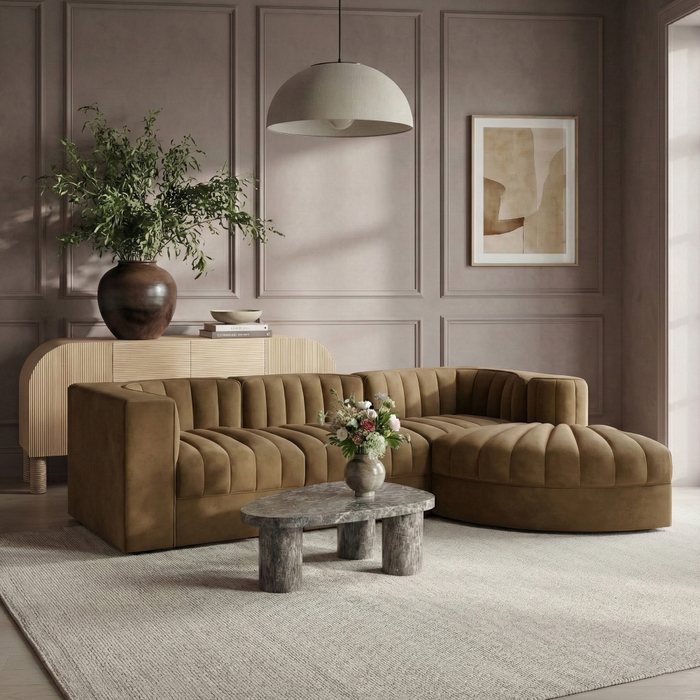 Meridian Furniture - Rummi Saddle Velvet Performance Fabric Upholstered 4pc. Sectional - 660Saddle-Sec4C - GreatFurnitureDeal