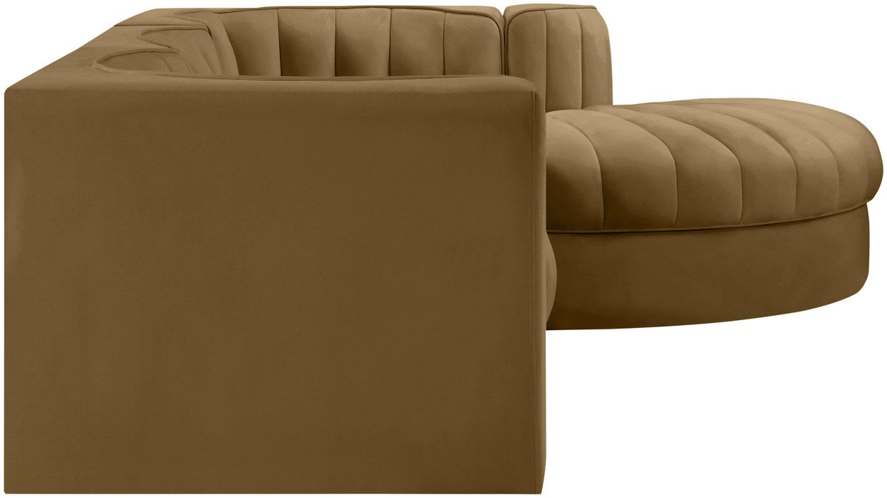 Meridian Furniture - Rummi Saddle Velvet Performance Fabric Upholstered 4pc. Sectional - 660Saddle-Sec4C - GreatFurnitureDeal