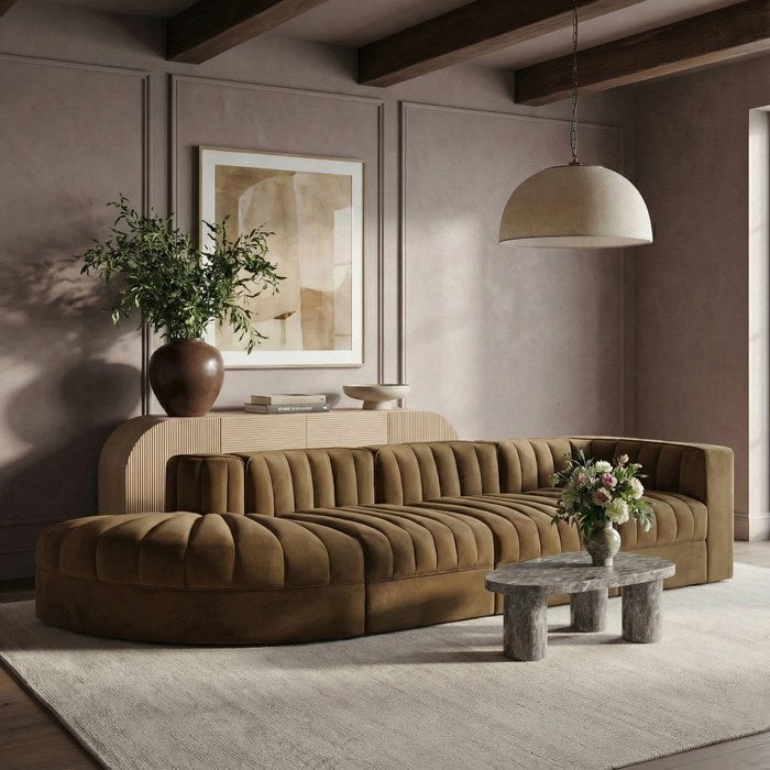 Meridian Furniture - Rummi Saddle Velvet Performance Fabric Upholstered 4pc. Sectional - 660Saddle-Sec4D - GreatFurnitureDeal
