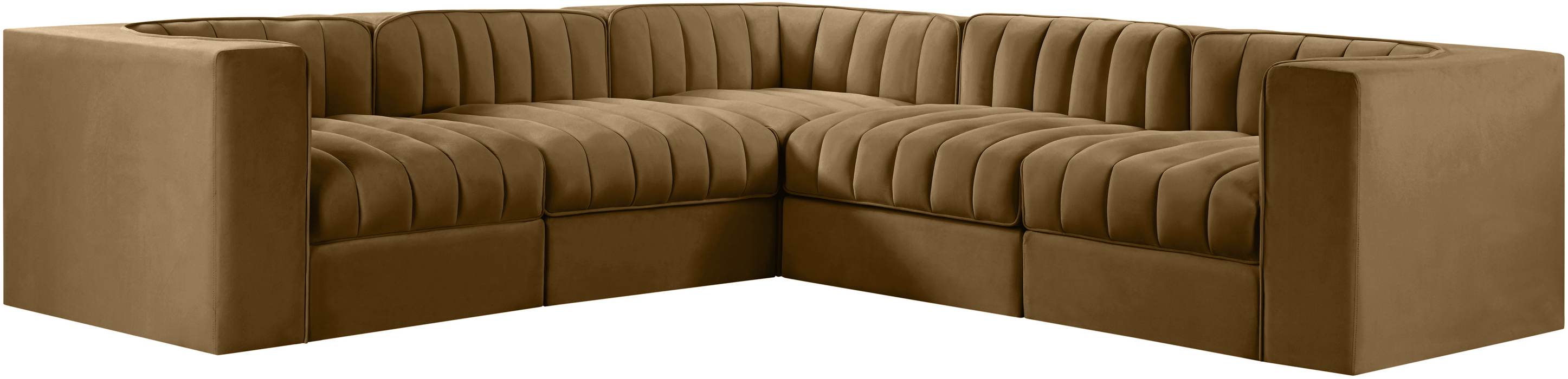 Meridian Furniture - Rummi Saddle Velvet Performance Fabric Upholstered 5pc. Sectional - 660Saddle-Sec5B - GreatFurnitureDeal