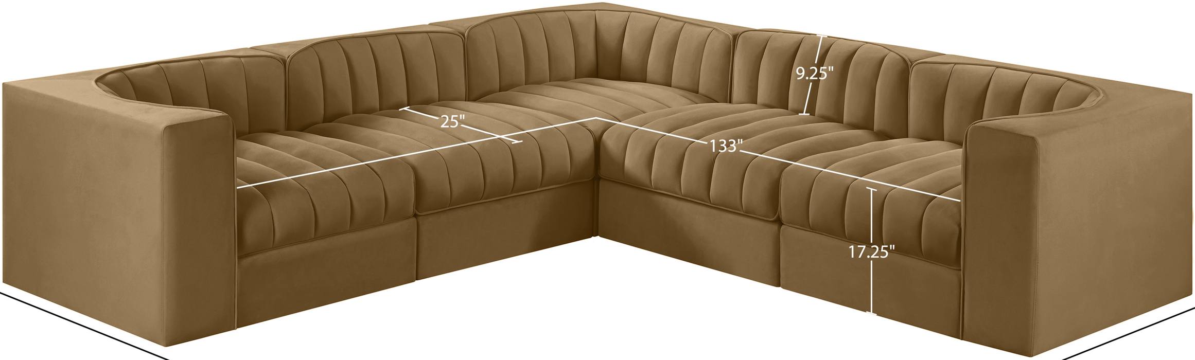 Meridian Furniture - Rummi Saddle Velvet Performance Fabric Upholstered 5pc. Sectional - 660Saddle-Sec5B - GreatFurnitureDeal