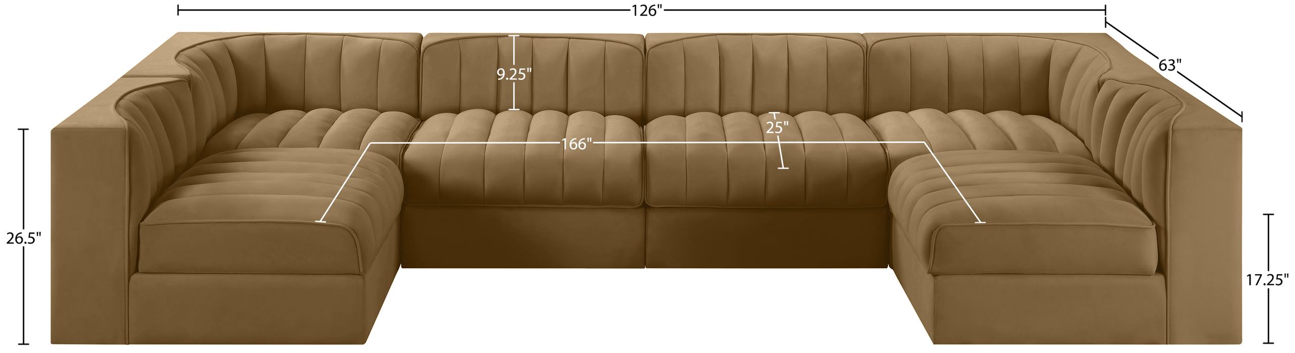 Meridian Furniture - Rummi Saddle Velvet Performance Fabric Upholstered 6pc. Sectional - 660Saddle-Sec6A - GreatFurnitureDeal
