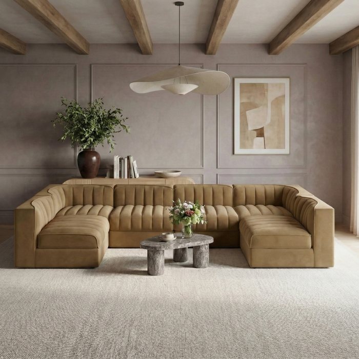 Meridian Furniture - Rummi Saddle Velvet Performance Fabric Upholstered 6pc. Sectional - 660Saddle-Sec6A - GreatFurnitureDeal