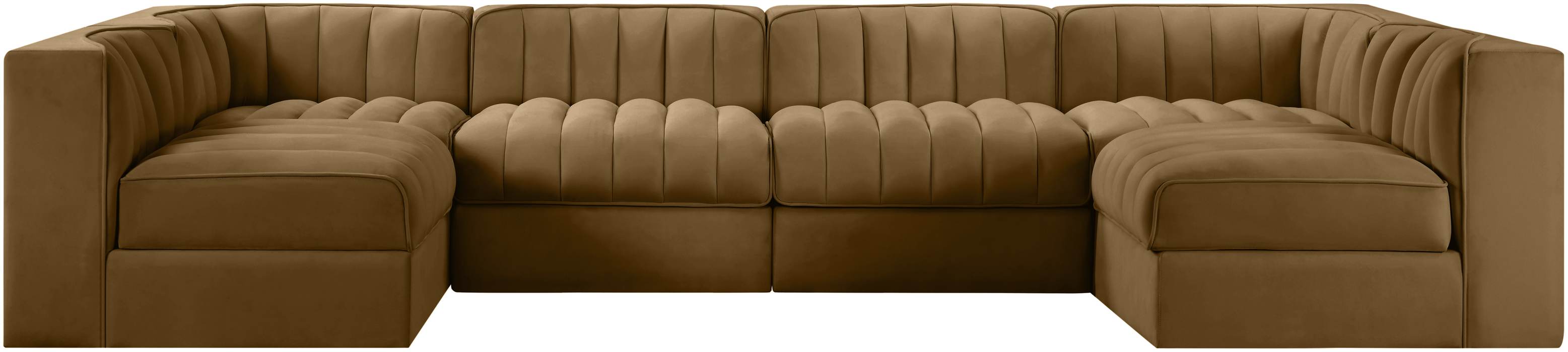 Meridian Furniture - Rummi Saddle Velvet Performance Fabric Upholstered 6pc. Sectional - 660Saddle-Sec6A - GreatFurnitureDeal
