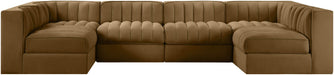 Meridian Furniture - Rummi Saddle Velvet Performance Fabric Upholstered 6pc. Sectional - 660Saddle-Sec6A - GreatFurnitureDeal