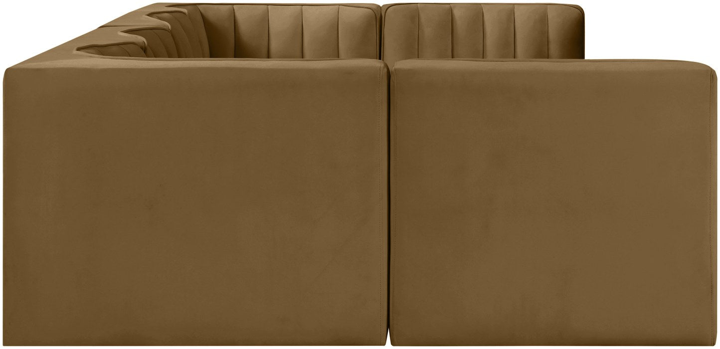 Meridian Furniture - Rummi Saddle Velvet Performance Fabric Upholstered 6pc. Sectional - 660Saddle-Sec6A - GreatFurnitureDeal