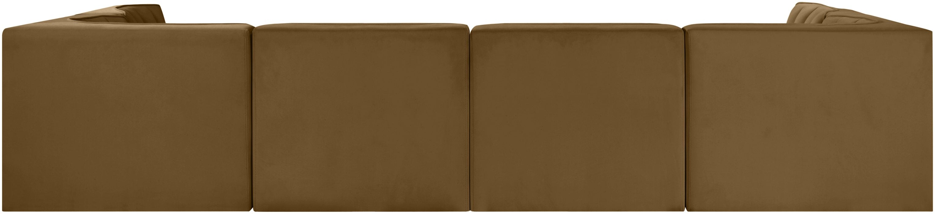 Meridian Furniture - Rummi Saddle Velvet Performance Fabric Upholstered 6pc. Sectional - 660Saddle-Sec6A - GreatFurnitureDeal