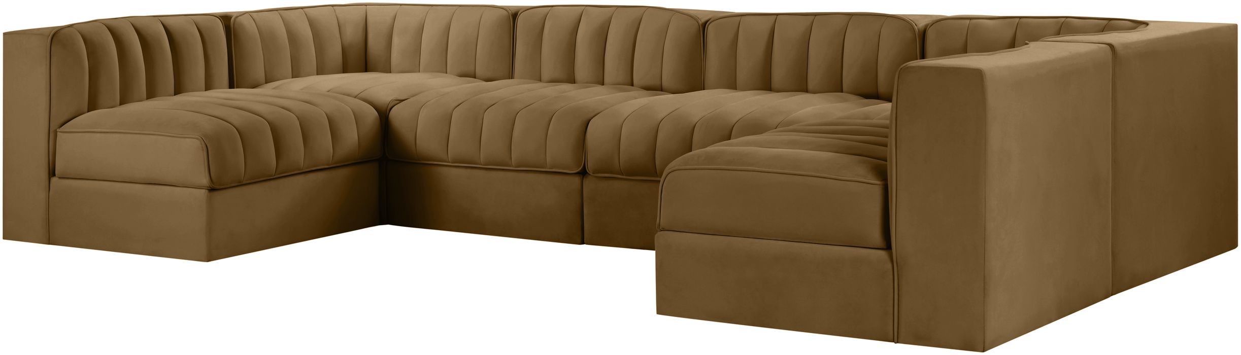 Meridian Furniture - Rummi Saddle Velvet Performance Fabric Upholstered 6pc. Sectional - 660Saddle-Sec6A - GreatFurnitureDeal