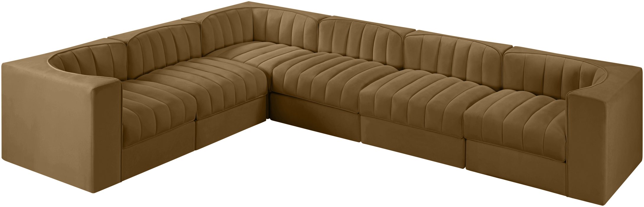 Meridian Furniture - Rummi Saddle Velvet Performance Fabric Upholstered 6pc. Sectional - 660Saddle-Sec6D - GreatFurnitureDeal