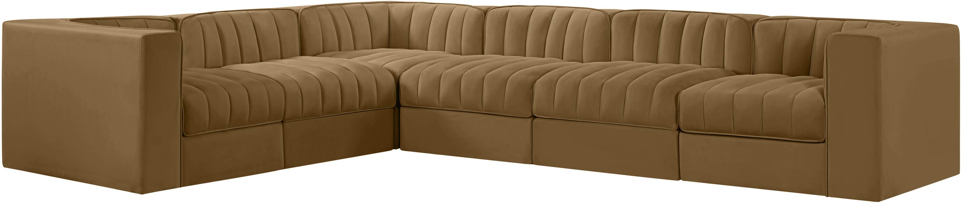 Meridian Furniture - Rummi Saddle Velvet Performance Fabric Upholstered 6pc. Sectional - 660Saddle-Sec6D - GreatFurnitureDeal