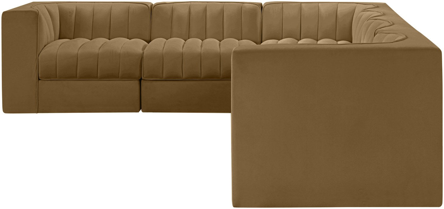 Meridian Furniture - Rummi Saddle Velvet Performance Fabric Upholstered 6pc. Sectional - 660Saddle-Sec6D - GreatFurnitureDeal