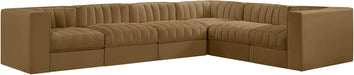 Meridian Furniture - Rummi Saddle Velvet Performance Fabric Upholstered 6pc. Sectional - 660Saddle-Sec6D - GreatFurnitureDeal