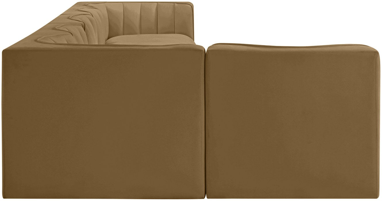 Meridian Furniture - Rummi Saddle Velvet Performance Fabric Upholstered 6pc. Sectional - 660Saddle-Sec6E - GreatFurnitureDeal