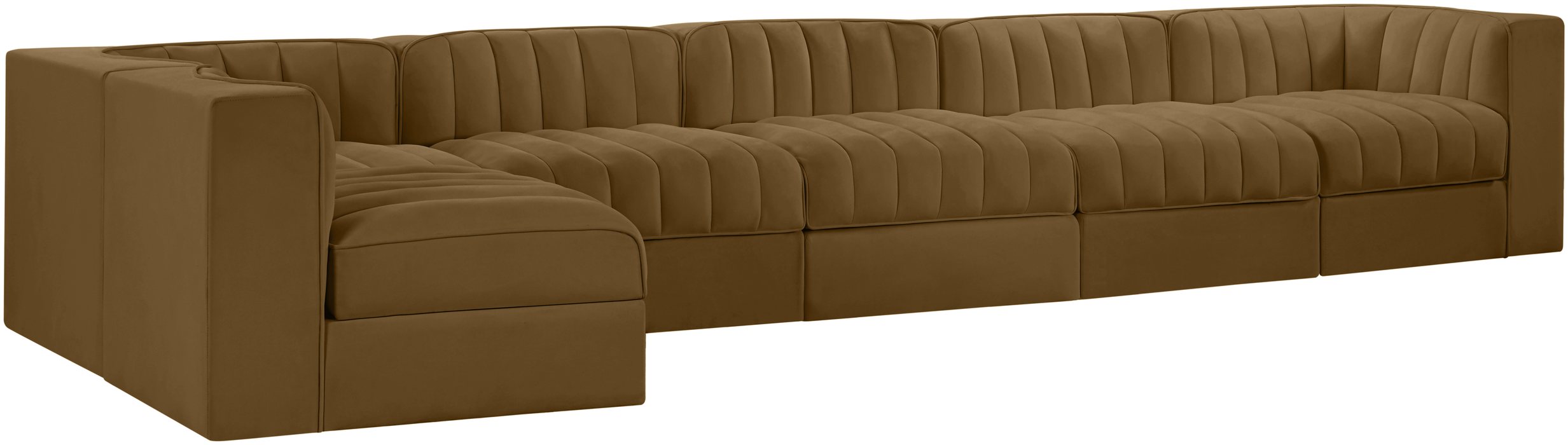 Meridian Furniture - Rummi Saddle Velvet Performance Fabric Upholstered 6pc. Sectional - 660Saddle-Sec6E - GreatFurnitureDeal