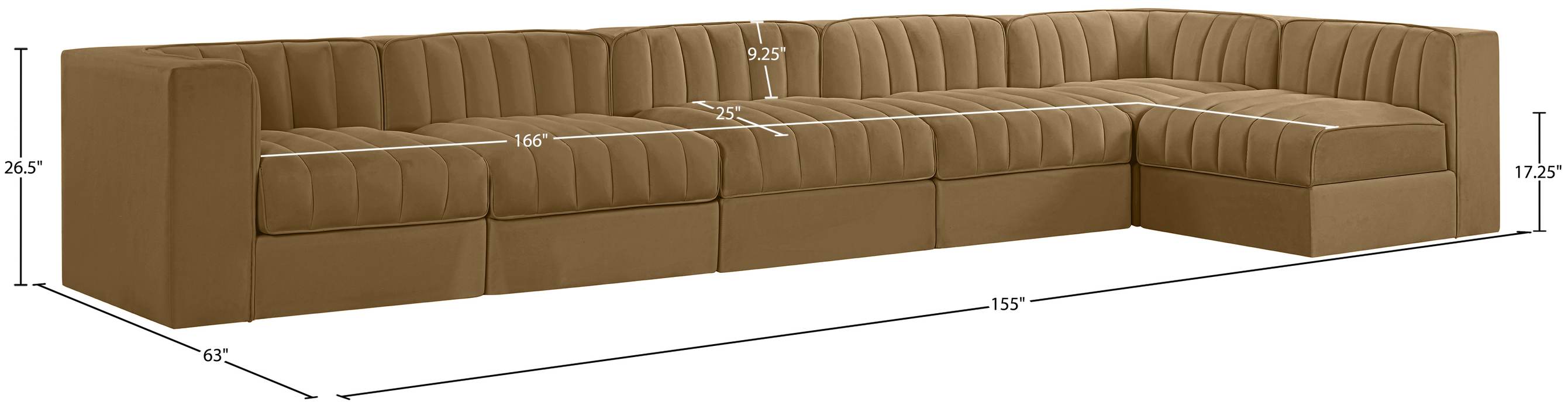 Meridian Furniture - Rummi Saddle Velvet Performance Fabric Upholstered 6pc. Sectional - 660Saddle-Sec6E - GreatFurnitureDeal